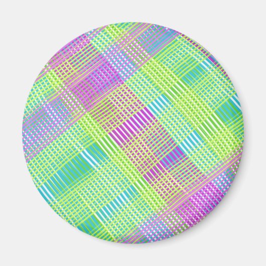 Roze, Groen en Blauw Plaid Magneet (Voorkant)