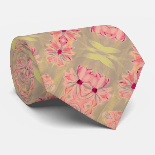 Roze Groen en Donkerbruin Stropdas (Opgerold)