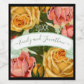 Roze Groen en Geel Bloemen Roos Bruiloft Seal Wijn Etiket (Enkel label)