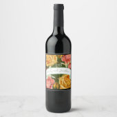 Roze Groen en Geel Bloemen Roos Bruiloft Seal Wijn Etiket (Voorkant)