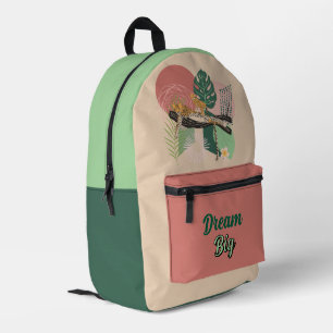 Roze, groen en geel Oerwoud Tropisch Abstract Bedrukte Rugzak