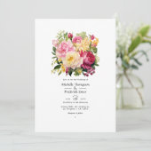 Roze, Groen en Goud Bloemen Lente Bruiloft Kaart (Staand voorkant)