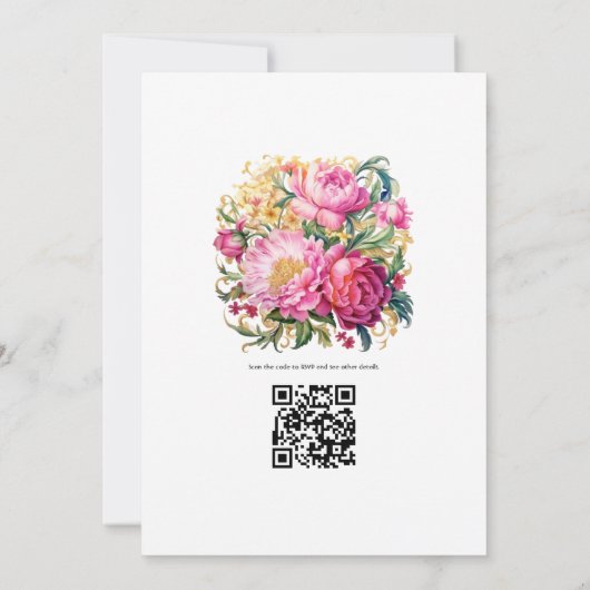 Roze, Groen en Goud Bloemen Lente Bruiloft Kaart (Achterkant)