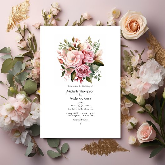 Roze, Groen en Kaneelroze Bruiloft Kaart