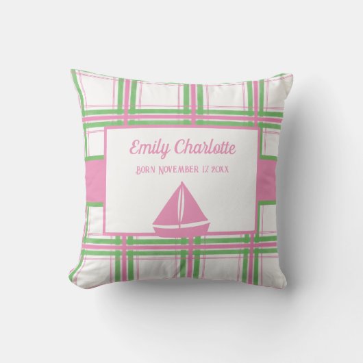 Roze, groen en wit nautisch thema kussen (Voorkant)