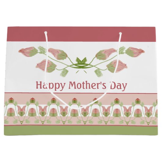 Roze groen en witte Floral geaccentreerd Groot Cadeauzakje (Voorkant)