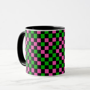 Roze groen en zwart geruit patroon mok
