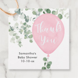 Roze groen eucalyptus ballon baby shower bedankjes labels