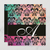 ROZE GROEN FUCHSIA ZWART DAMASK MONOGRAM , wit Kaart (Voorkant / Achterkant)