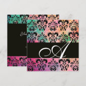 ROZE GROEN FUCHSIA ZWART DAMAST MONOGRAM, wit Kaart (Voorkant / Achterkant)