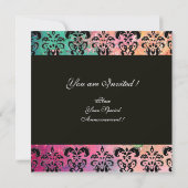 ROZE GROEN FUCHSIA ZWART DAMAST MONOGRAM, wit Kaart (Achterkant)