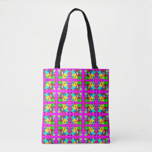 Roze groen geel gemengd gekleurd met tekst tote bag