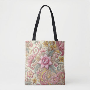 Roze Groen Geel Indonesische Batik Bloemenpatroon Tote Bag
