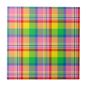Roze groen geel Madras ruitontwerp  Tegeltje