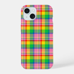 Roze groen geel Madras ruitpatroon ontwerp  iPhone 15 Case