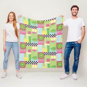 Roze groen geel mozaïekje met kleurrijke zomervruc fleece deken