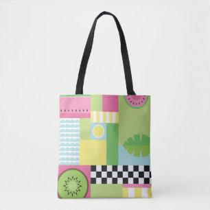 Roze groen geel mozaïekje met kleurrijke zomervruc tote bag