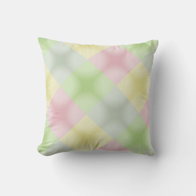 Roze Groen Geel Pastel Argyle Stijl Kussen (Voorkant)