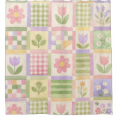 Roze Groen Geel Pastel Quilt Patchwork Bloem Douchegordijn (Voorkant)