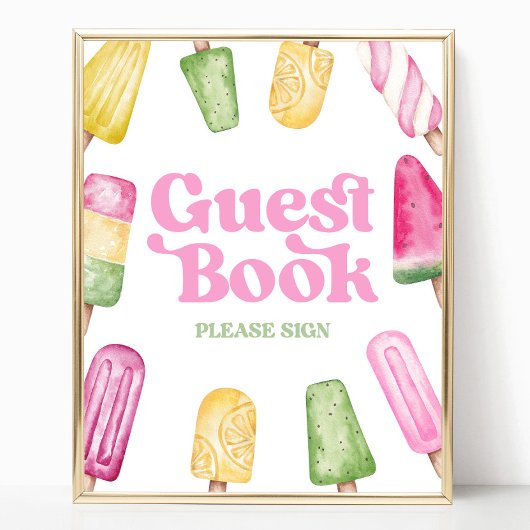 Roze Groen Geel Popsicle Gastenboek Tafelbord Poster