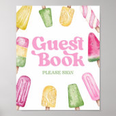 Roze Groen Geel Popsicle Gastenboek Tafelbord Poster (Voorkant)