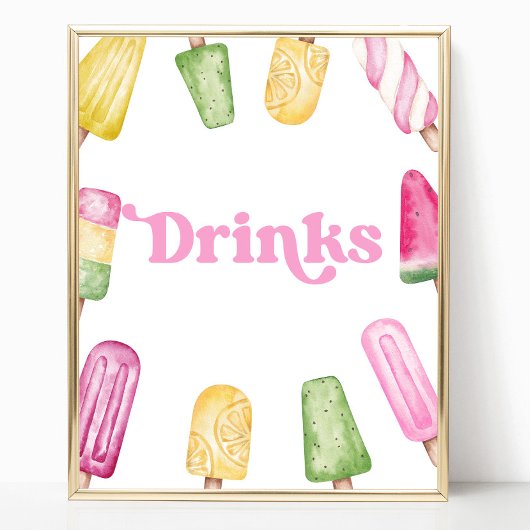 Roze Groen Geel Popsicle Party Drinken Tafelteken Poster