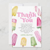 Roze Groen Geel Retro Popsicle Verjaardagsfeestje Bedankkaart (Voorkant)