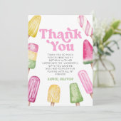 Roze Groen Geel Retro Popsicle Verjaardagsfeestje Bedankkaart (Staand voorkant)