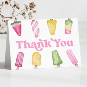 Roze Groen Geel Retro Popsicle Verjaardagsfeestje Bedankkaart