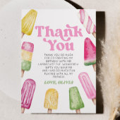 Roze Groen Geel Retro Popsicle Verjaardagsfeestje Bedankkaart