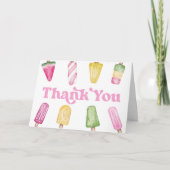 Roze Groen Geel Retro Popsicle Verjaardagsfeestje Bedankkaart (Voorkant)