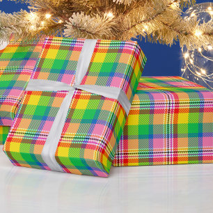 Roze Groen Geel Tartan Plakken Ontwerp Cadeaupapier