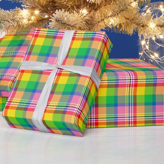 Roze Groen Geel Tartan Plakken Ontwerp Cadeaupapier