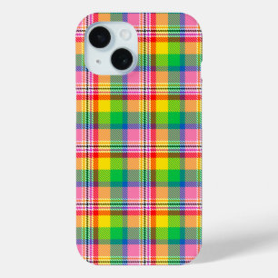Roze Groen Geel Tartan Plakken Ontwerp iPhone 15 Case