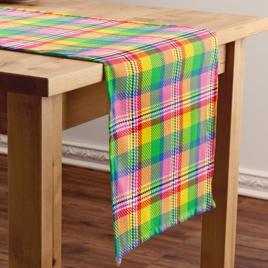 Roze Groen Geel Tartan Plakken Ontwerp Korte Tafelloper