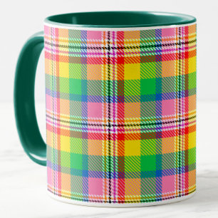 Roze Groen Geel Tartan Plakken Ontwerp Mok