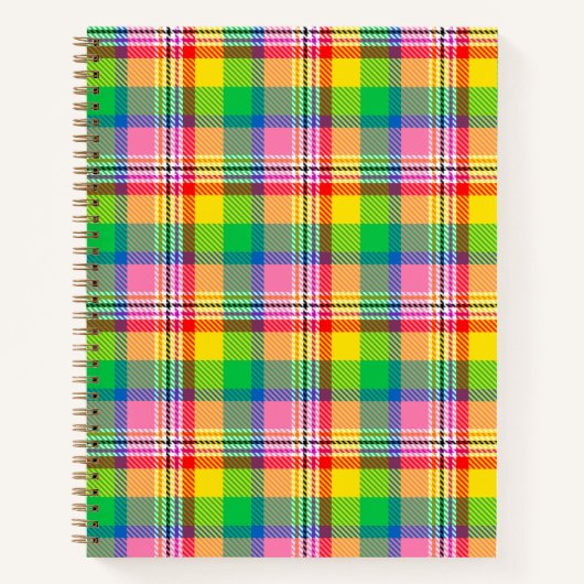 Roze Groen Geel Tartan Plakken Ontwerp Notitieboek (Voorkant)