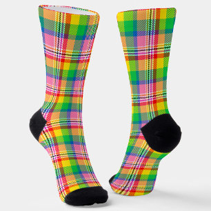 Roze Groen Geel Tartan Plakken Ontwerp Sokken