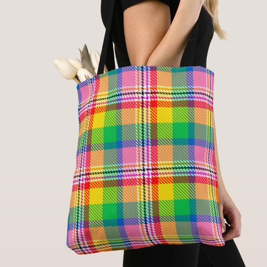 Roze Groen Geel Tartan Plakken Ontwerp Tote Bag