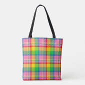 Roze Groen Geel Tartan Plakken Ontwerp Tote Bag (Achterkant)