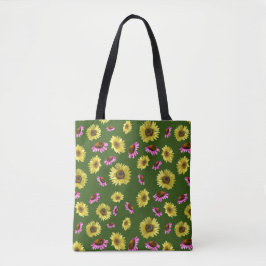 Roze Groen Geel Zonnebloem Coneflower Zomer Tote Bag