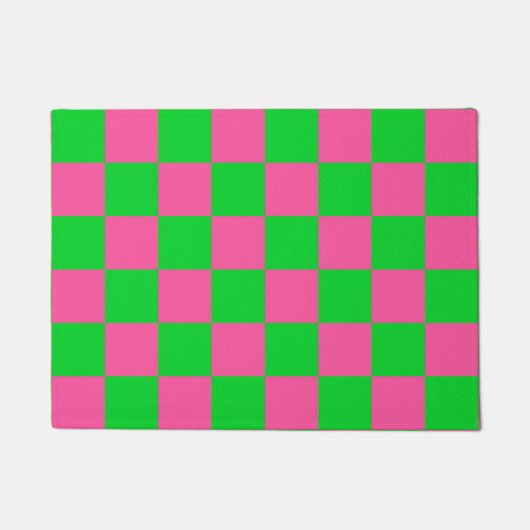 Roze groen geruit controlepatroon deurmat (Voorkant)