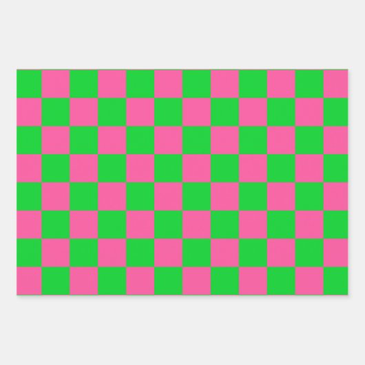 Roze groen geruit controlepatroon inpakpapier vel (Voorkant)