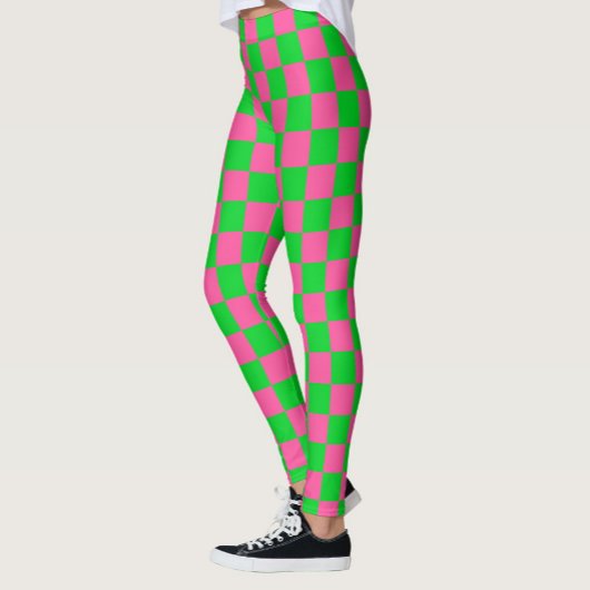 Roze groen geruit controlepatroon leggings