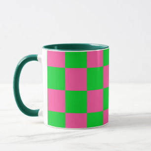 Roze groen geruit controlepatroon mok