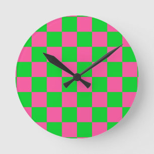 Roze groen geruit controlepatroon ronde klok