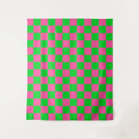 Roze groen geruit controlepatroon wandkleed (Voorkant)