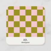 Roze Groen Geruit Designer Square Visitekaartje (Voorkant)