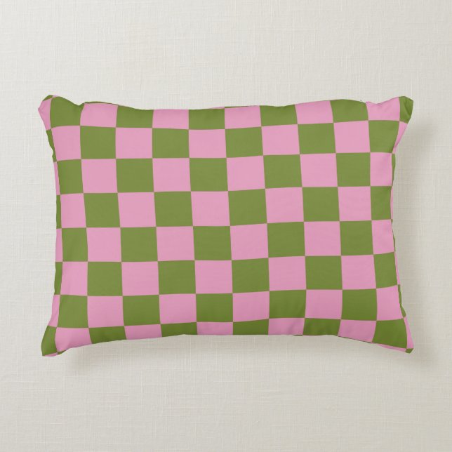 Roze Groen geruit Gingham patroon Accent Kussen (Voorkant)