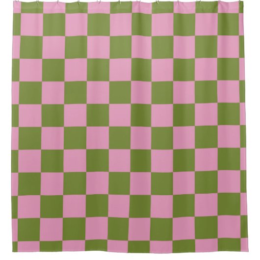 Roze Groen geruit Gingham patroon Douchegordijn (Voorkant)